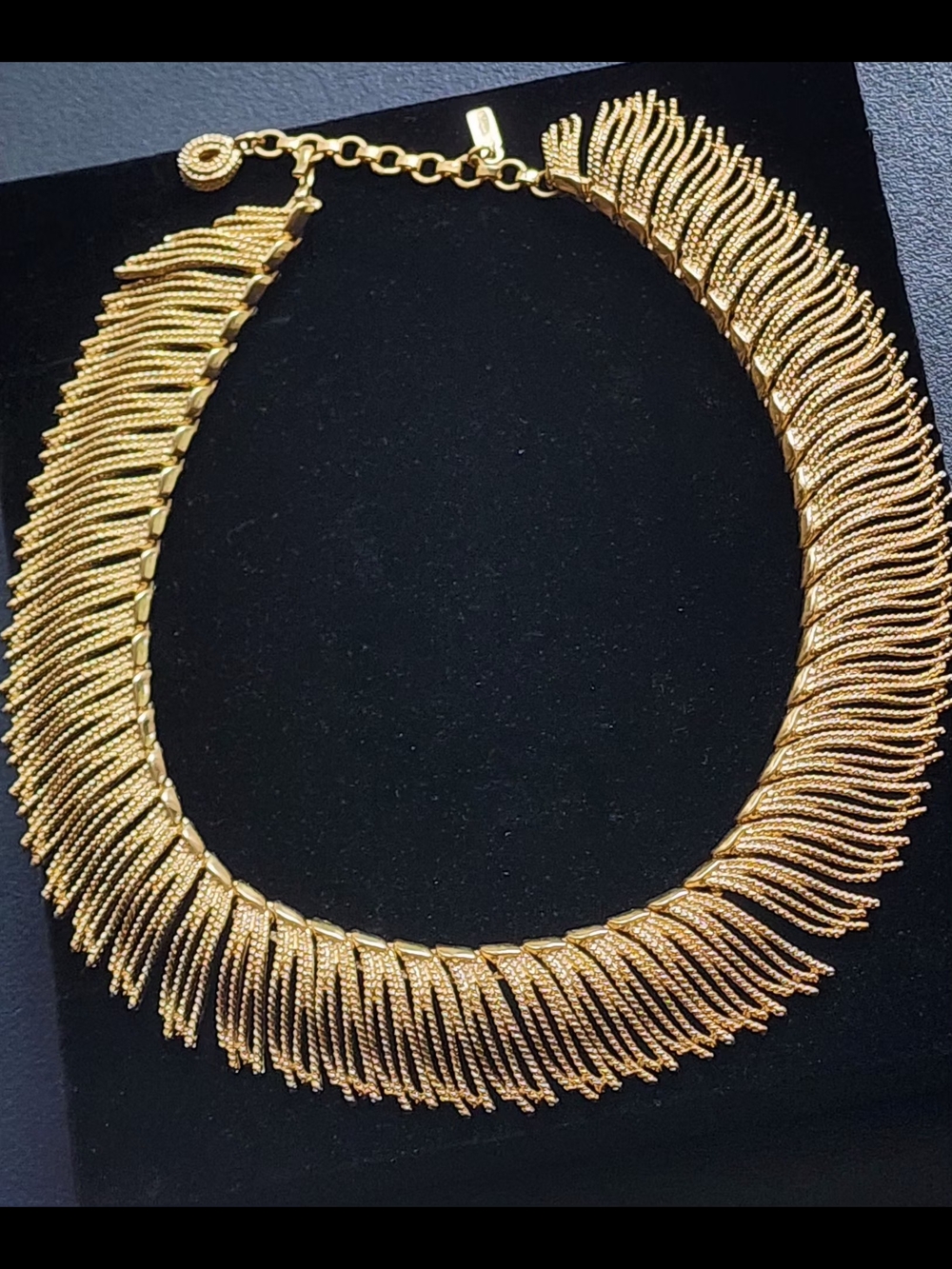 Vintage Monet Elegant Gold Fringe Statement Necklace - Women Jewelry